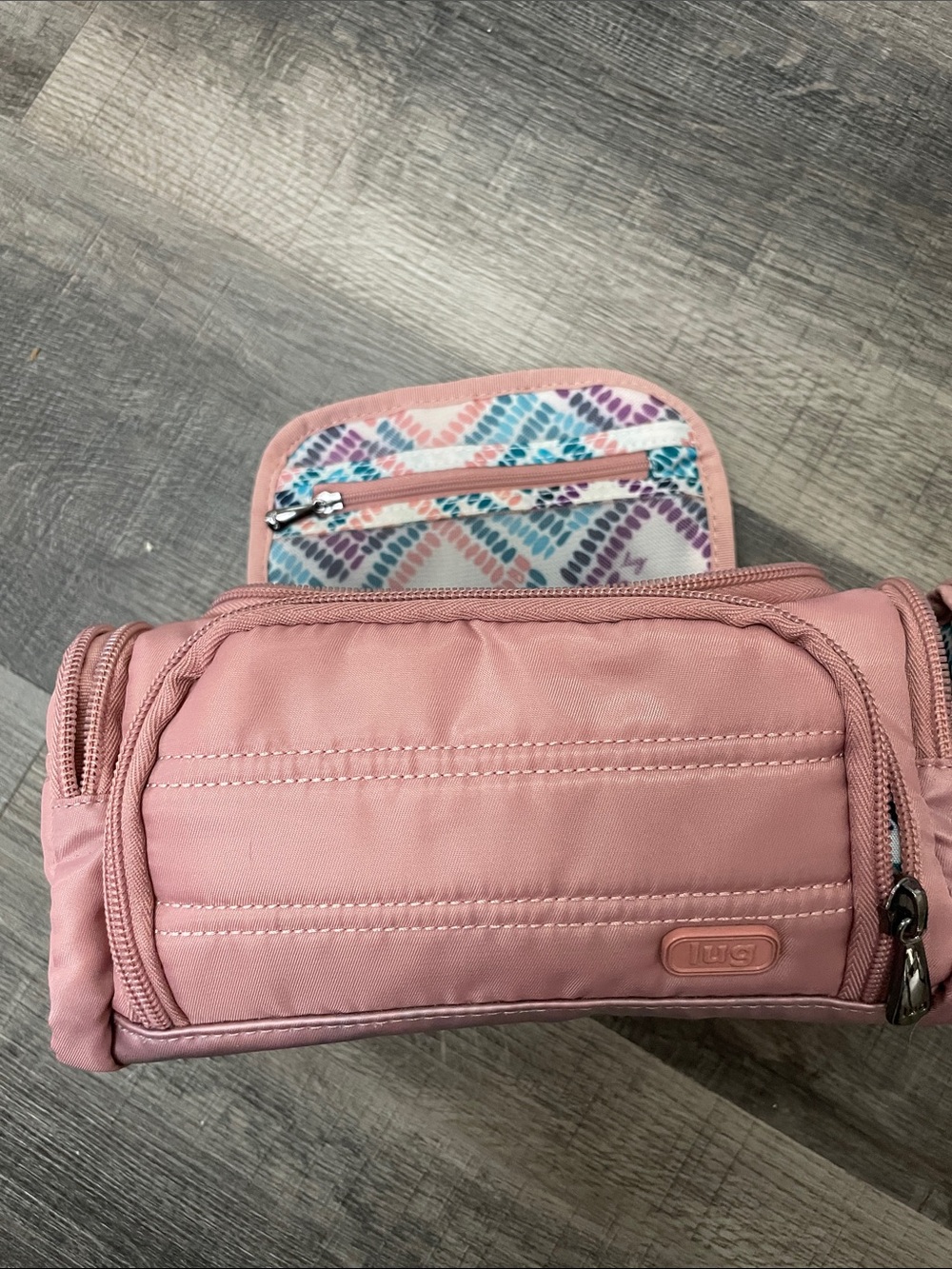 lug Mini Trolley Cosmetic Organizer Bag in Blush with Patterned Interior